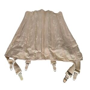 Vintage Modart Girdle Corset Lace Up Boned Lingerie Pink 6 Adjustable Straps